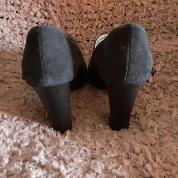 NAVYBOOT-Italy-Black Suede/Leather 3 Strap Mary Jane Pumps-Sz 36-Near Mint - Picture 5 of 8